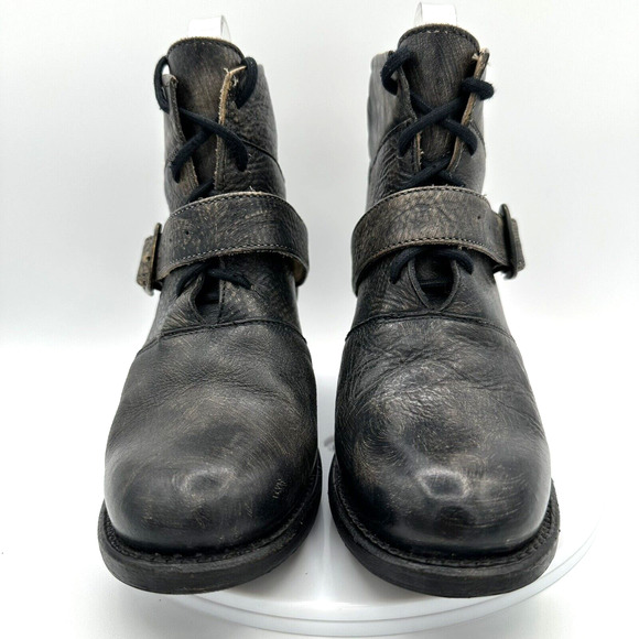BED STU Rustic Wedge Ankle Boots Womens 6.5 Teak Two Tone Leather Buckle Western - Picture 3 of 11